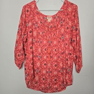 Mossimo Supply Co. Pink Long Sleeve Patterned Blouse L